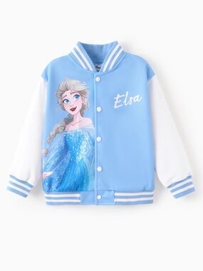 Disney Elsa Pale Blue Snap Jacket with White Trim - Pat Pat